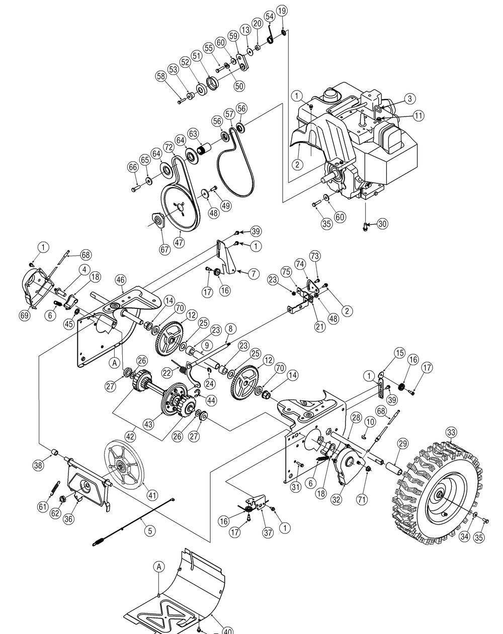 Drive Assembly Diagram and Parts List for 530SWE (31AH5SLH710)(2005) Cub Cadet Snow Blower